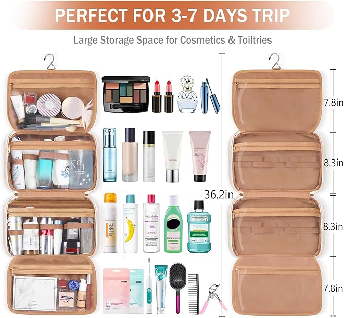 Travel Toiletry Bag for Women Hanging Travel Toiletry Organizer for Full-sized - Image 3