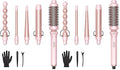 Wavytalk 5 in 1 Curling Iron,Curling Wand Set with Curling Brush and 4 Interchangeable Ceramic Curling Wand(0.5”-1.25”),Instant Heat Up,Include Heat Protective Glove & 2 Clips (Pink) (Pack of 2)