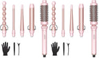 Wavytalk 5 in 1 Curling Iron,Curling Wand Set with Curling Brush and 4 Interchangeable Ceramic Curling Wand(0.5”-1.25”),Instant Heat Up,Include Heat Protective Glove & 2 Clips (Pink) (Pack of 2)
