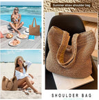 Straw Beach Bags for Women Woven Beach Tote Bag Casual Boho Large Shoulder - Image 5
