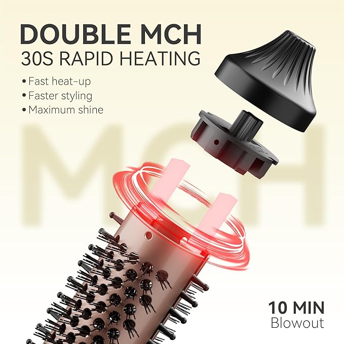 Thermal Brush, MINI & Tiny 1 Inch Ionic Heated Round Brush for Smooth Style, Tourmaline Ceramic Cepillo para Pelo for Short to Medium Hair, Adjustable Temperature, Dual Voltage, Compact-Size