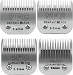 Size 7FC/5FC/4FC/3FC Detachable Pet Dog Grooming Clipper Ceramic Blades Set,Compatible with Andis,Oster A5,Wahl KM10 Series Clippers,Cut Length 1/8"(3.2mm) to 1/2"(13mm),4 Pack