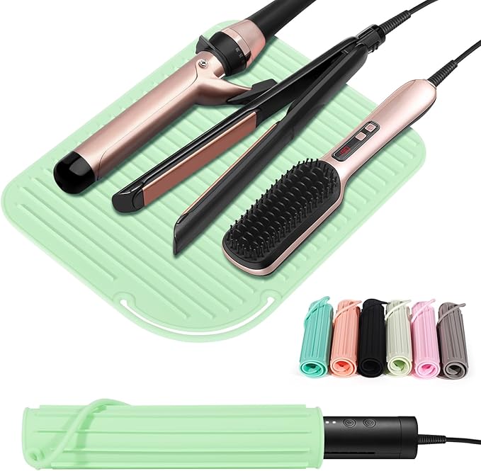 Quccefods Heat Resistant Mat Large Silicone Hot Hair Tools Holder for Curling Irons Flat Iron Hair Straightener Mat Portable Vanity Pad