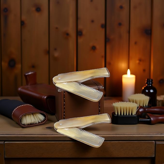 2Pcs Brown Yak Horn Comb Foldable Yak Horn Comb Pockets Clip Moustache Beard Styling Tool Portable Hairdressing Hair Hair Care Tools, Hair Brushes, Styling Tools and Appliances