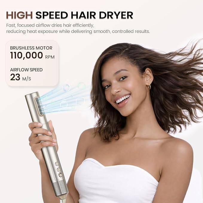 5-in-1 Hot Air Styler & Hair Dryer Brush, 110,000 RPM High-Speed Blow Dryer Brush with Auto-Wrap Curler, All-in-One Air Styling System for Easy Curl, Smooth & Volume