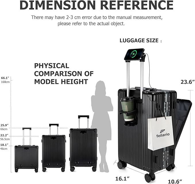 feilario 24in Aluminium Frame PC Hard Shell Spinner Wheels Luggage, Built-In - Image 3