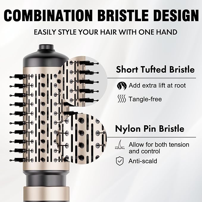 DAILYLIFE Rotating Hair Dryer Brush for Women, Spinning Blowout Brush, with 2 Brushes (1.5" & 2"), Ceramic Barrel, Negative Ion, Black and Gold