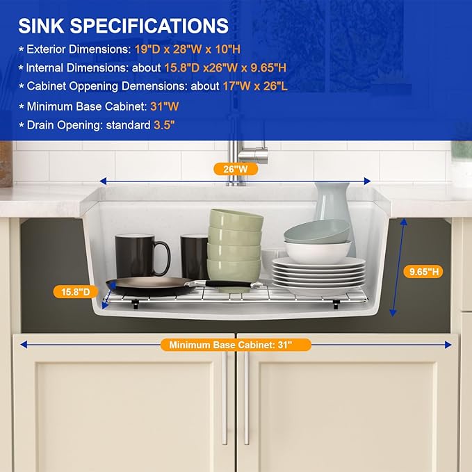 Dcolora 28 Inch White Undermount Kitchen Sink Workstation Single Bowl Modern - Image 4
