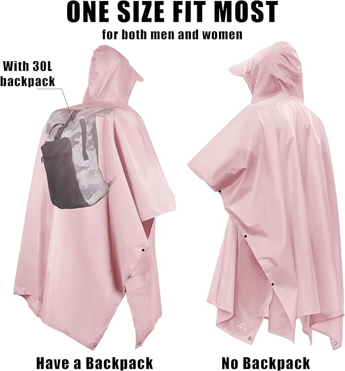 Coralrain Hooded Rain Poncho Lightweight Waterproof Unisex Raincoat Jacket - Image 4