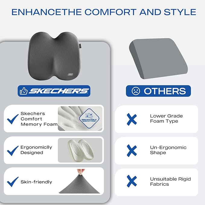 Skechers Memory Foam Seat Cushion, Ribbed Fabric Office Chair Cushion - Image 6