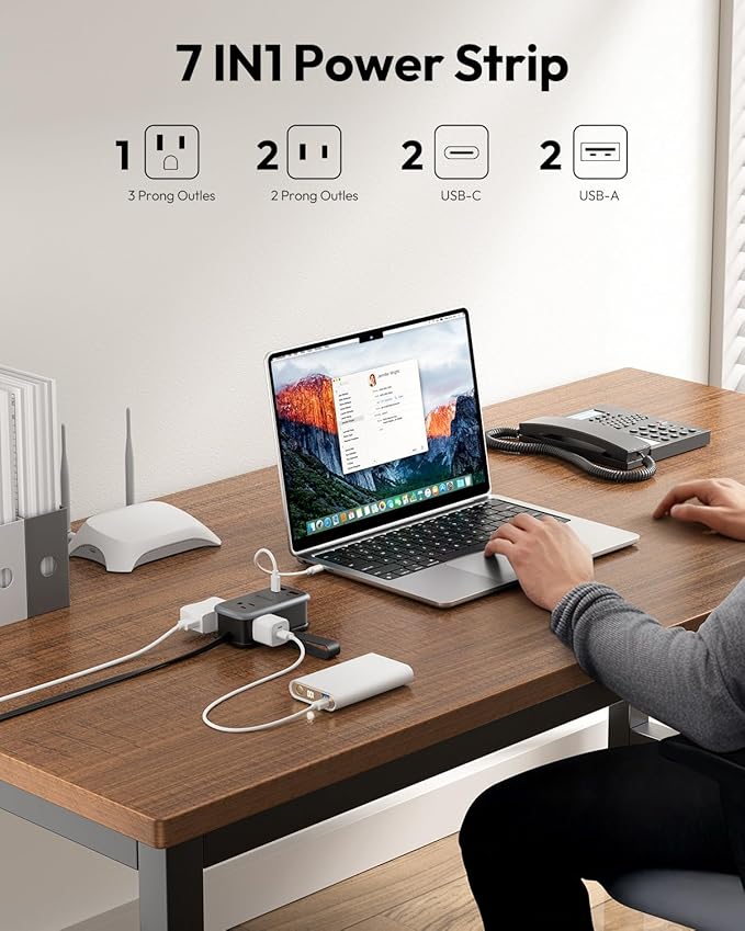 NTONPOWER GAN Ultra 65W USB Fast Charging Station, 7 in 1 Travel Power Strip - Image 3