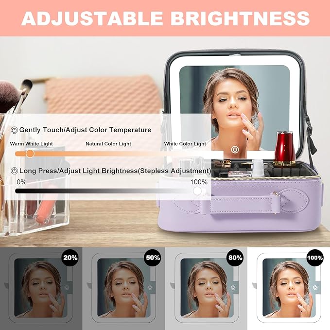 Mocado Travel Makeup Bag with LED Lighted Mirror, Travel Makeup Organizer - Image 4