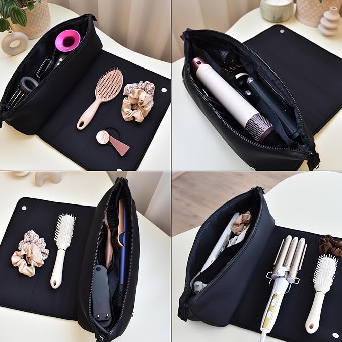 BAREFOOT CARIBOU Hair Tools Travel Bag and Heat Resistant Mat for Flat Irons, Straighteners, Curling Iron, and Haircare Accessories, 2-in-1 design, with Interior Pockets, Portable Organizer