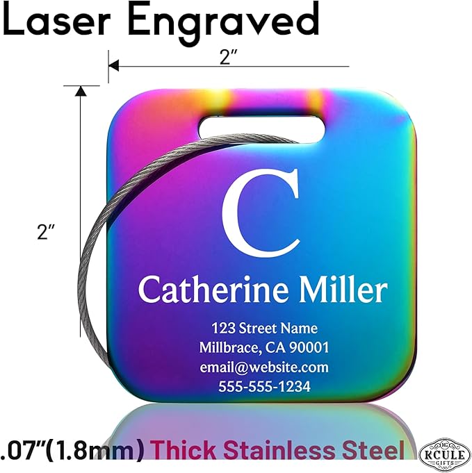 Customizable Stainless Steel Square Luggage Tags, Personalized, TSA Approved - Image 4