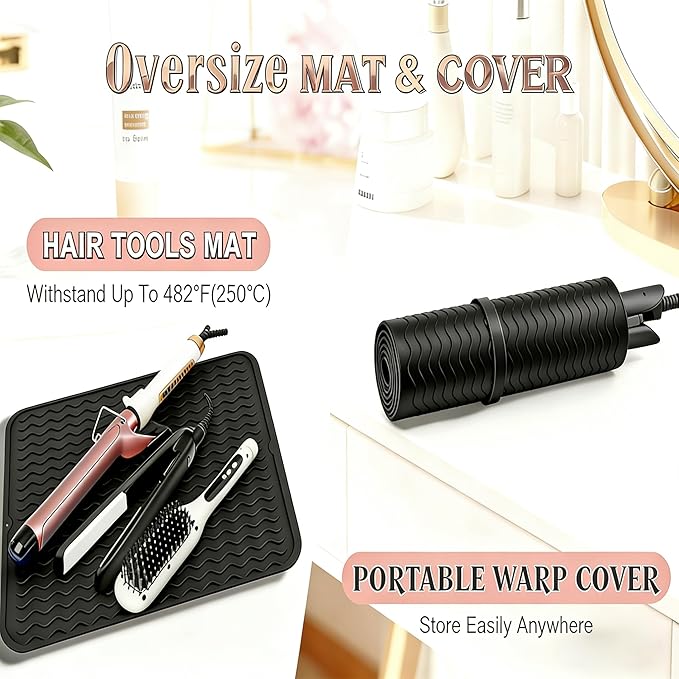 2 Pack Heat Mat for Curling Iron, Oversize Silicone Resistant Mat for Hair Tools, Hot Pad for Hair Straightener, Flat Irons and Hot Hair Styling Tools Home Travel Gym Salon (15.7" x 11.8")