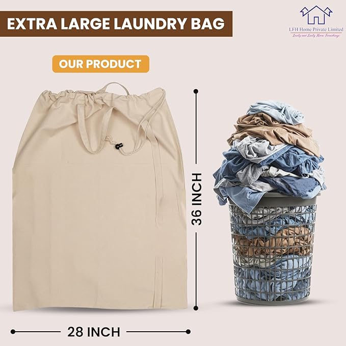 LFH Home Cotton Canvas Extra Large Laundry Bag - Image 2