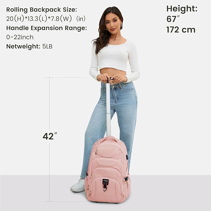 Boavan Rolling Backpack for Women, 17.3 Inch Wheeled Laptop Backpack, Large - Image 4