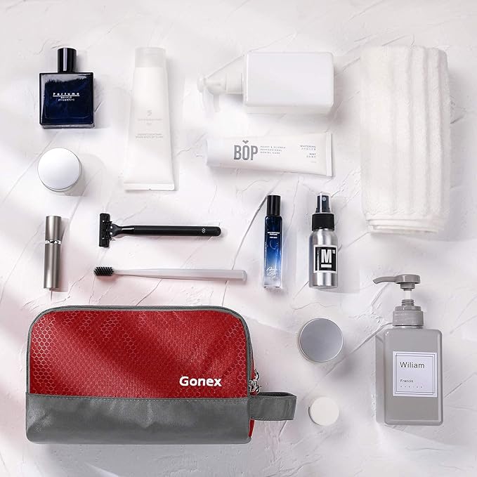 Gonex Travel Toiletry Bag Nylon, Dopp Kit Shaving Bag Toiletry Organizer Red - Image 6