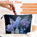 Cosmetic Bags Travel Makeup Toilet Case Waterproof Pouch for Women Girls 6.7X9.45inches - Still - Life of Blue - Purple Flowers in Glass Bottles