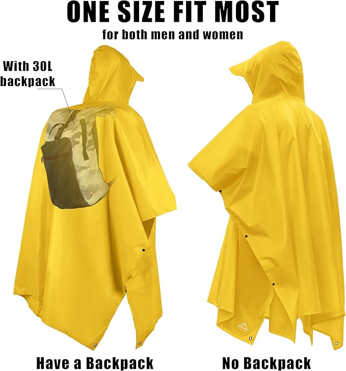 Coralrain Hooded Rain Poncho Lightweight Waterproof Unisex Raincoat Jacket - Image 4