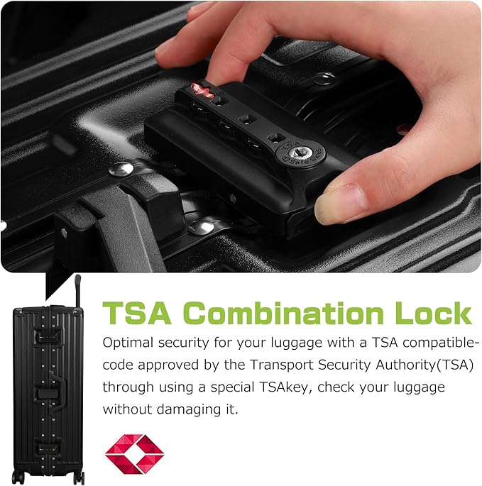 AnyZip Luggage Aluminium Frame Suitcase Hard Shell TSA Lock No Zipper 28In Black - Image 7
