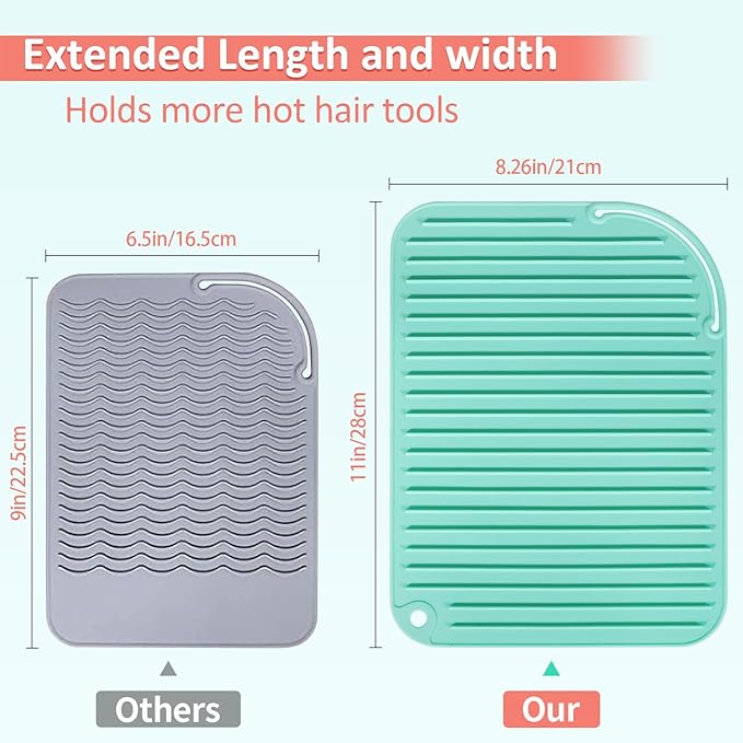 Quccefods 2 Pack Heat Resistant Mat Large Silicone Hot Hair Tools Holder for Curling Irons Flat Iron Hair Styling Tools Mat Portable Vanity Pad