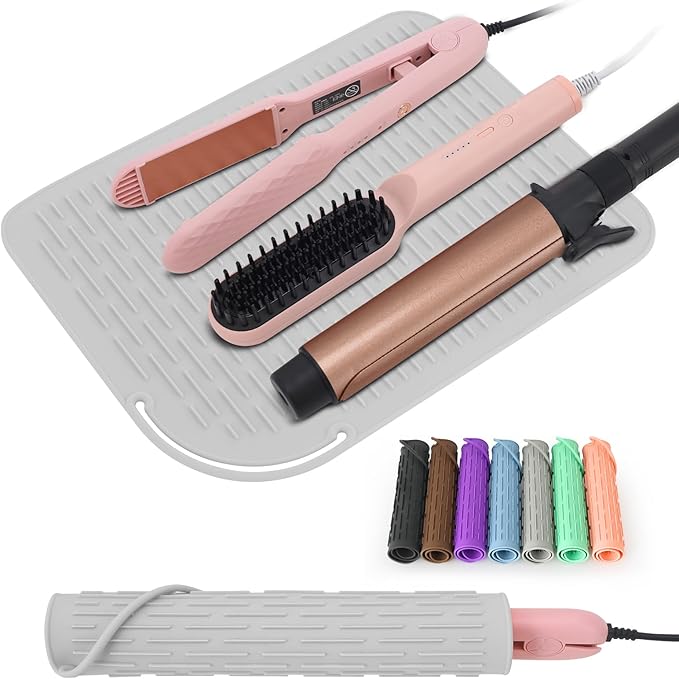 Large Silicone Heat Resistant Mat, Portable Travel Hot Hair Tools Holder Pad for Curling Iron, Flat Iron, Hair Straightener and Other Styling Tools(12.0" x 9.0")