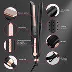 SKIMI Airflow Styler, Titanium Flat Iron Hair Straightener, Professional Curling Iron with Cooling Air Vents to Lock in Style, 5 Temps & Dual Voltage, Auto Off (Black & Blush Gold).