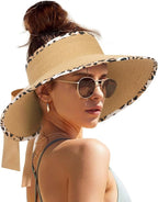 Camptrace Sun Visors for Women Wide Brim Beach Hat Foldable Straw Visor Hat by Camptrace