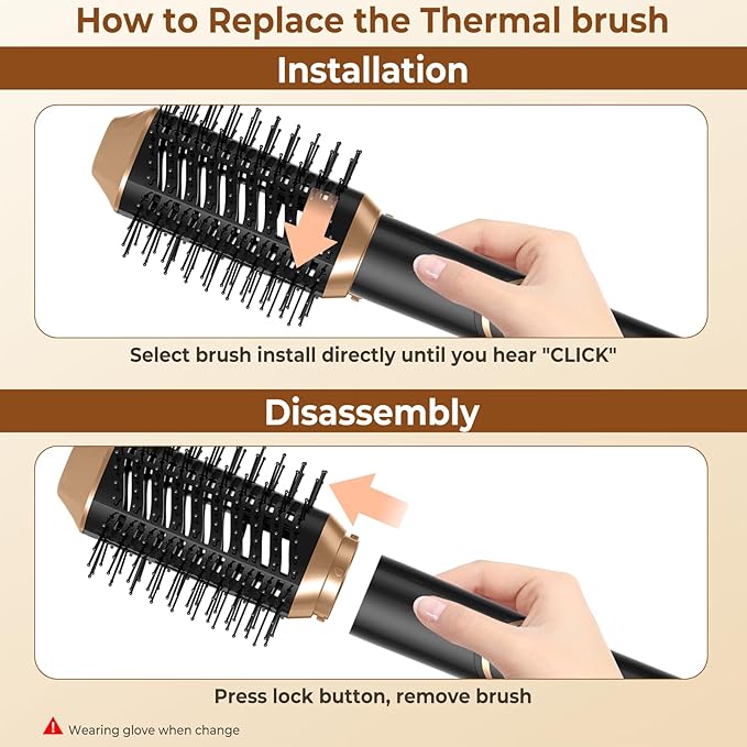 6 in 1 Hair Dryer Brush, Foldable Blow Dryer Brush with Wrap Curler, Detachable Air Hair Styler Curling, Drying,Volumizing, Straightening, Negative Ionic Hair Dryer with Diffuser, Hair Styling Tools