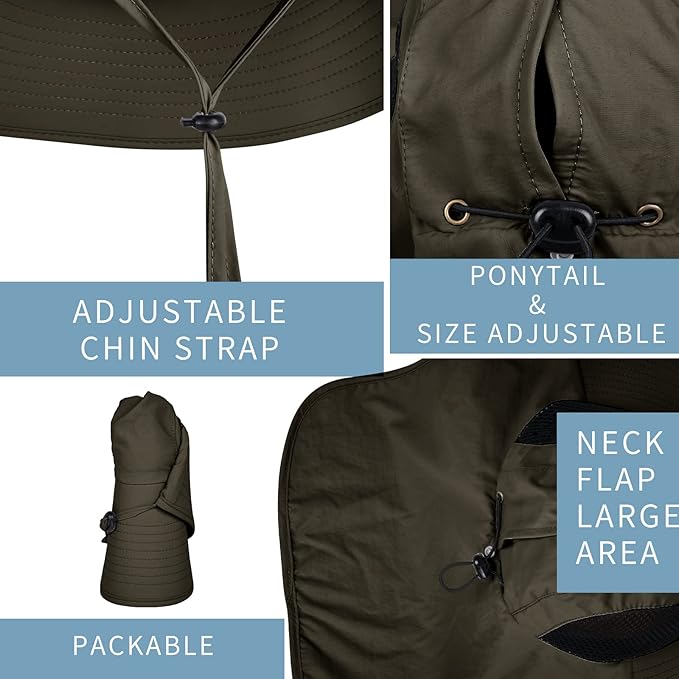 Sun Hat for Men Women with Neck Flap, UPF 50+ UV Protective Hiking Fishing Hats - Image 4