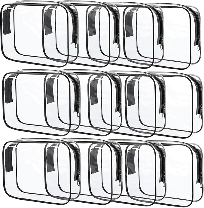 12 Pcs Clear Cosmetic Bag PVC Waterproof Zippered Clear Toiletry Carry Pouch by Eilyliafe