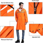 Mens Long Hooded Safety Rain Jacket Waterproof Emergency Raincoat Poncho - Image 3