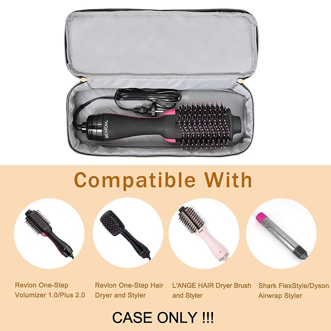Travel Carrying Case Compatible with Revlon One-Step Hair Dryer Brush/Volumizer/Styler/Hot Tools,Double-Layer Storage Organizer Bag Compatible for Shark FlexStyle/Dyson Airwrap Styler,Black(Bag Only)