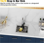 Small Kitchen Sink, 15x15 Inch Bar Sink Stainless Steel Drop In Small Kitchen - Image 2