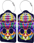 Artistic Cat with Glasses Leather Luggage Tags, 2 Pack, 4.6 X 2.7 Inch by OUZPGAQ