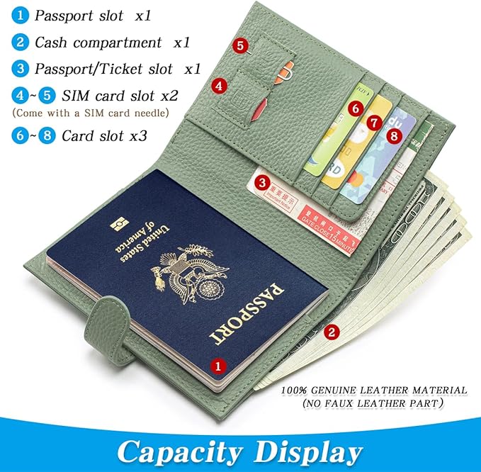 Passport Holder for Travel Women RFID Blocking Genuine Leather Passport Wallet - Image 2