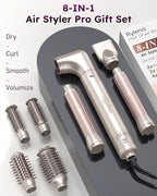 Deluxe 8-in-1 Air Styler Pro 2025 by Rylena, Hair Dryer Brush for Fast Drying, Auto Curling, Smoothing&Volumizing, 8 Attachable Heads, 110,000 RPM High-Speed Multi Styler, 600M Ionic Care, Stone