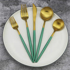 Green Handle Matte Gold Silverware, Gugrida 5-Piece 18/10 Stainless Steel - Image 3