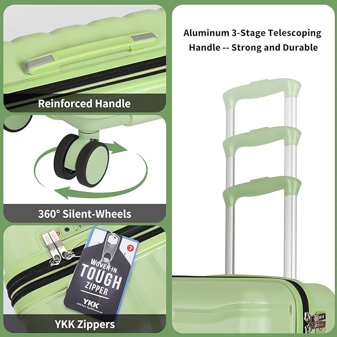 Lightweight Luggage with Spinner Wheels & YKK Zipper, 3-Piece Travel Suitcase - Image 7