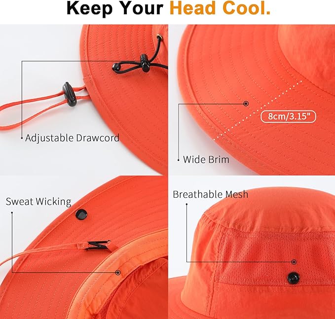 Home Prefer UPF50+ Mens Sun Hat Wide Brim Womens UV Protection Beach Bucket Hat - Image 5