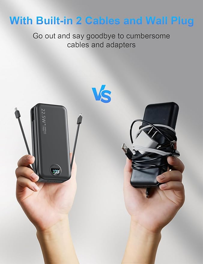 Portable Charger with Wall Plug, 20000mAh USB C Power Bank Fast Charging - Image 2