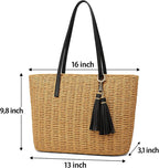 YXILEE Straw Bags For Women | M Size Travel Straw Totes Bag Woven Summer - Image 4