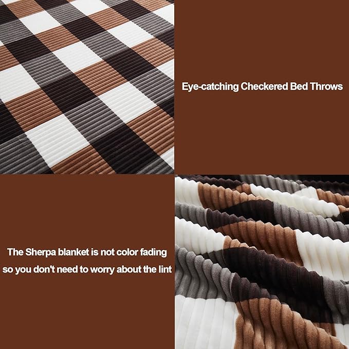 PU MEI Sherpa Blanket Twin Plaid Thick Bed Blanket, 60”*80” Super Soft Flannel - Image 2