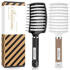 Hair Brush Set, Curved Vented Detangling Hair Brushes for Women Men Kids, Professional Vent Styling Brush for Wet Dry Curly Thick Straight Hair Fast Blow Drying Brush (Black+ White)
