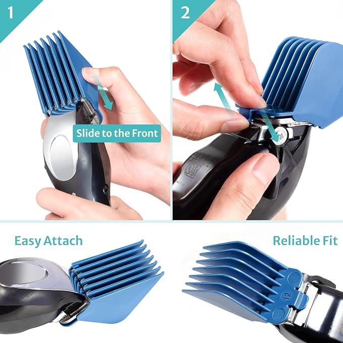 Clipper Guards Set 10 12 Compatible with Most Wahl Clippers, Extra Long Color Coded Clipper Combs Replacement - 1.25", 1.5"