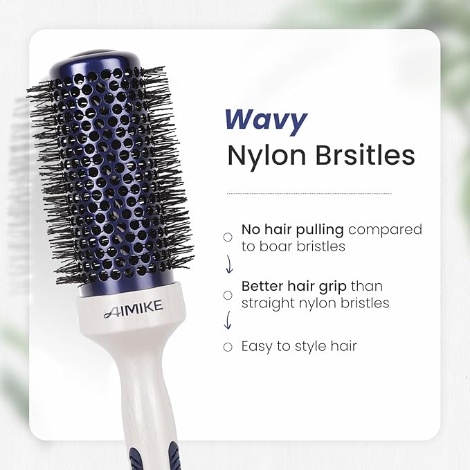 AIMIKE Nano Ionic Tech Ceramic Brush for Blow Drying, Styling and Volume Boost - Natural Wood One-Piece Design, 1.7 Inch/43mm