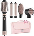 MESCOMB Dual Voltage Hot Air Styler Wrap - 5 in 1 Hair Dryer Brush with Fast Drying Blow Dryer, Styling, Straightening & Volumizing with Travel Bag (100V–240V) -Black + Pink