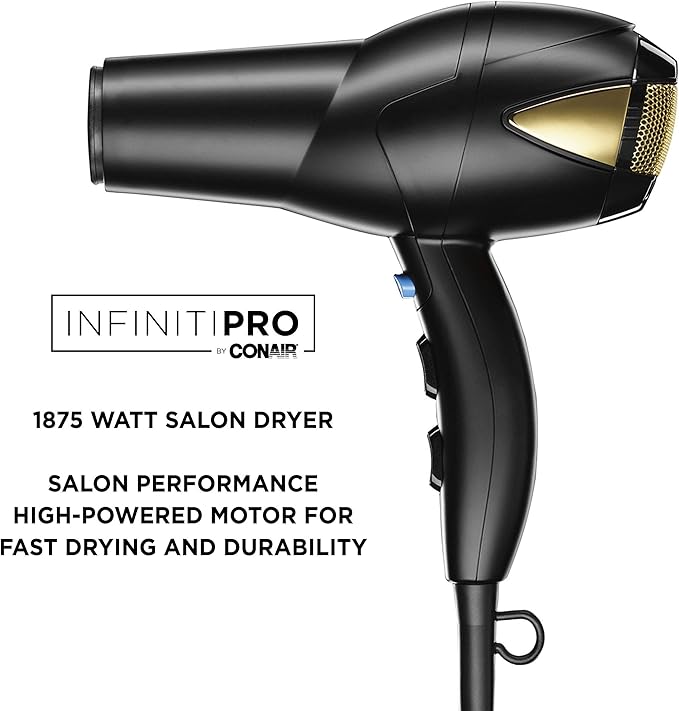 INFINITIPRO by CONAIR 1875 Watt Salon Hair Dryer for Coarse, Thick, Wavy, Curly, and Frizzy Hair