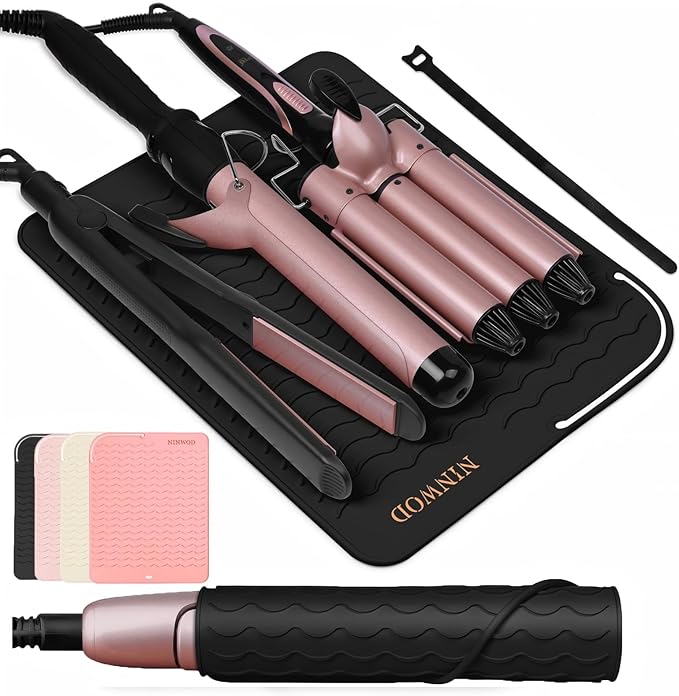 Oversize Heat Resistant Mats for Countertop, 13.19" x 10.24" Professional Hot Tool Hair Straightener Mat, Hot Tools Organizer, Home Necessities with Velcro (Black)